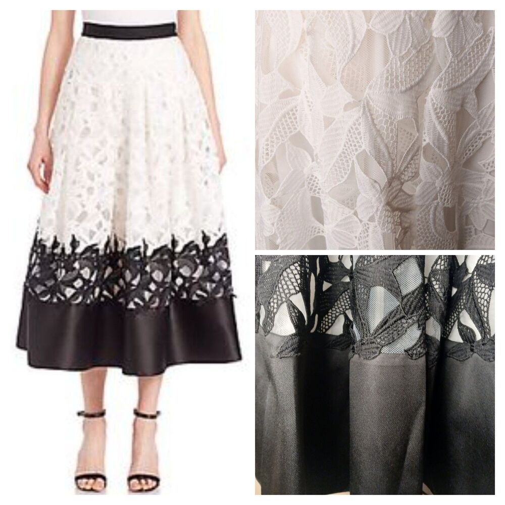 Sachin & Babi Skirt Sz 4 Granada Ivory Black Lace Full A-line Double Lined Tulle
